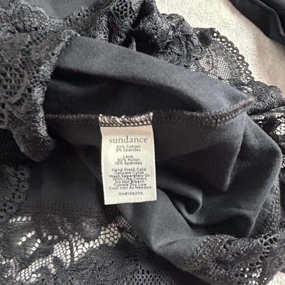 Sundance Womens Black Turtleneck Long Sleeve Lace Hem Top PL Stretch Casual New - Picture 4 of 7